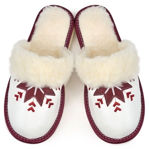 Women's Wool-Lined Leather Slippers 'Simple Harmony' Burgundy | Comfort and Warmth