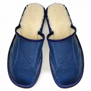 Blue Wool-Lined Leather Slippers 'Moonscape' Model