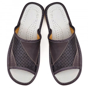 Brown Leather Slippers Model 'Engineering' Dark Brown