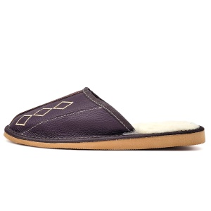 Papuci de Casa din Piele Maro Model 'Geometric Aproch Soft' Brown| Confort și Stil, Design Modern. Prezentare din lateral.