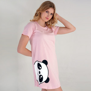 Camasa de Noapte din Bumbac Vienetta Culoare Roz Model 'Cute Panda' 🐼