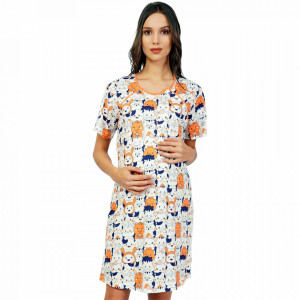 Camasa pentru Gravide si Alaptat din Bumbac Vienetta 'Happy Friends' Orange