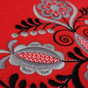 Geanta din Postav cu Maner Lung Model 'Stylized Flowers' Red