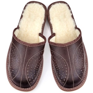 Leather Slippers with Wool Lining Model 'Regalia Chocolate' | Elegant Model