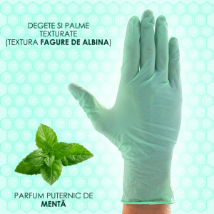 Manusi Latex Nepudrate Examinare cu Parfum de Menta Aurelia® Refresh® Verde 100 Buc