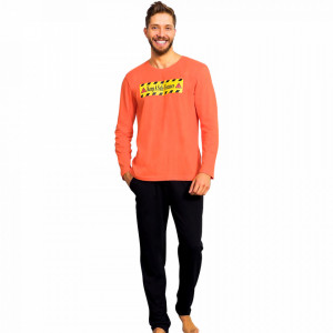 Men's 100% Cotton Pajamas Gazzaz by Vienetta 'Keep a Safe Distance' Orange