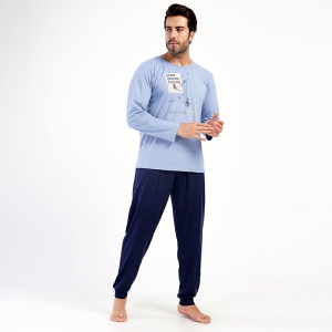Men's 100% Cotton Pajamas Vienetta | MAN Model 'Hope Dream Future' Blue | Comfort and Adventure