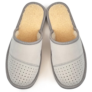 Men's Leather Slippers 'Gentleman's Classic' Light Gray | Comfort and Style