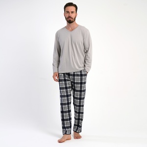 Men's Pajamas Plus Sizes Vienetta | MAN Model 'Privilege' Gray Beige | Maximum Comfort