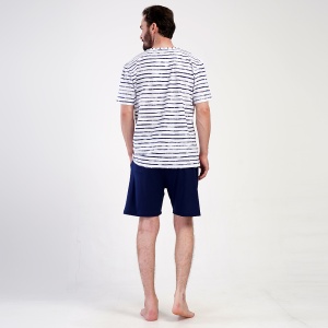 Pijama Barbati cu Pantalon Scurt Vienetta|MAN Model 'Ocean Stripes'. Prezentare pijama din spate.