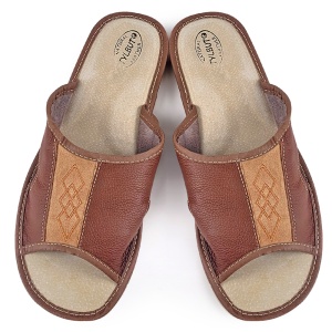 Papuci de Casă Bărbați din Piele - 'Geometric Approach' Classic Brown | Stil Bărbătesc