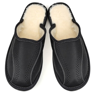 Papuci de Casă Bărbați din Piele Îmblăniți la Interior 'Leather Core' Black | Confort și Eleganță