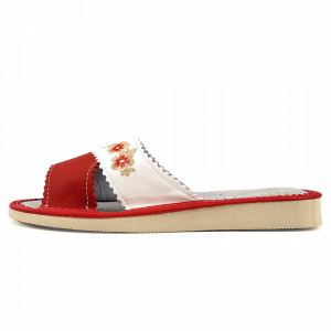Papuci de Casa Dama Material Piele Culoare Gri Model 'Red Refinement'