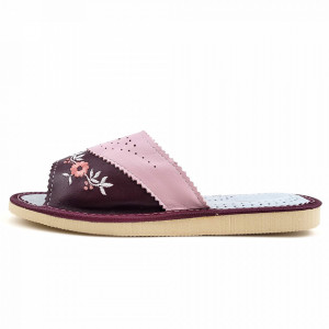 Papuci de Casa Dama Material Piele Culoare Visiniu/Roz Model 'Spring Mood'