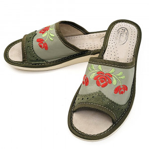 Papuci de Casa Dama Material Piele Model 'Mesopotamia' Green