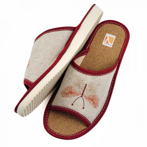 Papuci de Casa Dama Material Postav Culoare Crem Model 'In Nature' Burgund