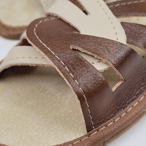 Papuci de Casa din Piele Comozi Model 'Glaucia' Cappuccino
