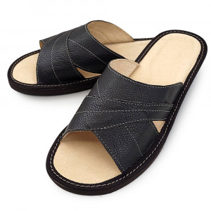 Papuci de Casa din Piele cu Talpa Groasa Culoare Maro, Model 'Luxury Feet' Brown
