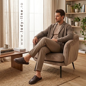 Atmosferă de relaxare premium acasă: modelul „Luxury Man” Soft Dark Brown oferid un plus de stil și confort unei ținute masculine lejere.