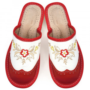 Papuci de Casa din Piele Culoare Alb, Model 'Summer London Brogue' Red