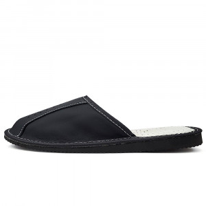 Papuci de Casa din Piele Culoare Negru Model 'Black Fashion all the Time'