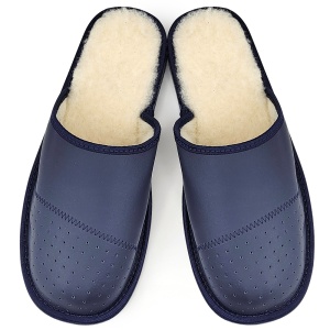 Papuci de Casă din Piele pentru Bărbați „Gentleman’s Classic” Dark Blue | Confort și Design Elegant