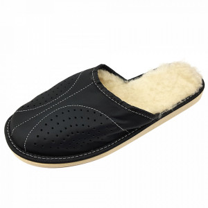 Papuci de Casa Imblaniti cu Lana de Oaie Culoare Negru Model Royal Black
