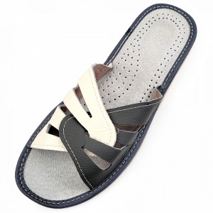 Papuci de Casa Vara din Piele Culoare Alb/Negru Model 'Castra Regia' Gray