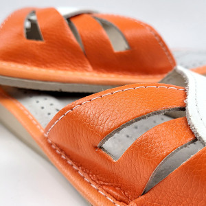 Papuci de Casa Vara din Piele Culoare Alb/Negru Model 'Sunny Summer' Orange