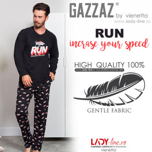 Pijama Barbati Bumbac 100% Gazzaz by Vienetta 'Run Incrase Your Speed' Black