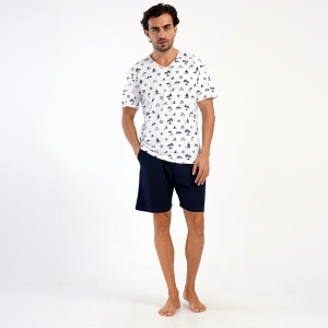 Pijama Barbati cu Pantalon Scurt Vienetta|MAN Model 'Nautical Breeze'. Prezentare pijama din față.