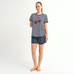 Pijama Damă de Vară din Bumbac 100% Vienetta, cu Pantaloni Scurți - 'Marina Style'