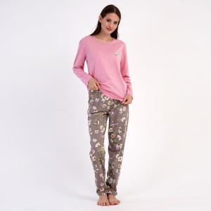 Pijama Damă din Bumbac 100% Vienetta, Model 'Keep Going' Light Pink