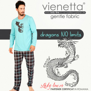 Pijamale Barbati Confortabile Gazzaz by Vienetta Model 'Dragons No Limits' Turquoise