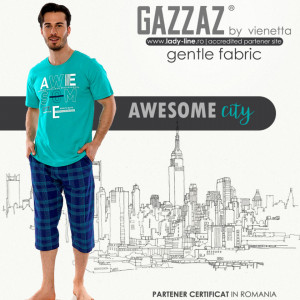 Pijamale Barbati Marimi Mari Gazzaz by Vienetta Model 'Awesome City' Green