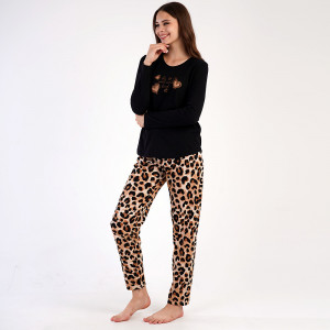 Pijamale Dama din Bumbac 100% Vienetta, Model 'Be Cool and Kind' Black