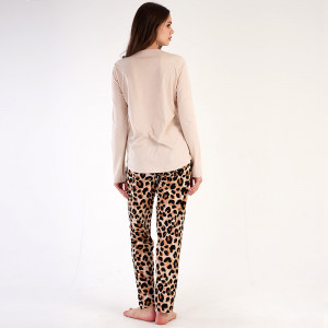 Pijamale Dama din Bumbac 100% Vienetta, Model 'Be Cool and Kind' Cream