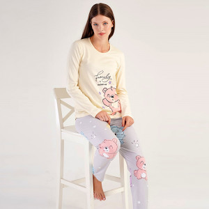 Pijamale Dama din Bumbac 100% Vienetta, Model 'Family is Everything' Yellow