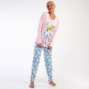 Pijamale Dama din Bumbac 100% Vienetta, Model 'I Belive in Pink' 