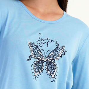 Pijamale Dama din Bumbac 100% Vienetta, Model 'Shine Bright' Blue