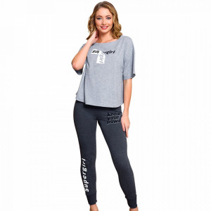 Pijamale Dama Maneca Scurta Pantalon Lung Vienetta Dream Model 'Super Girl'