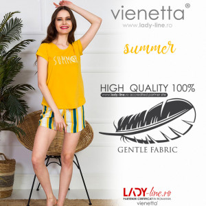 Pijamale Dama Vienetta Bumbac 100%, 'Summer' Yellow