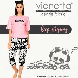 Pijamale Dama Manesca Scurta Pantalon 3/4 Vienetta Model 'Keep Sleeping'