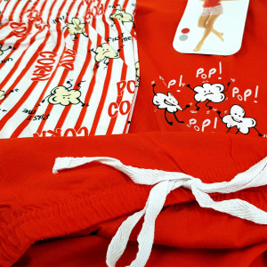 Pijamale Dama Manesca Scurta Pantalon Scurt Vienetta Model 'Pop Pop Corn' Red