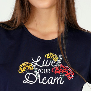 Pijamale Dama Pantalon Scurt Vienetta, Model 'Live Your Dream' Blue