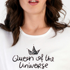 Pijamale Dama Vienetta din Bumbac 100%, Model 'Queen of the Universe' White