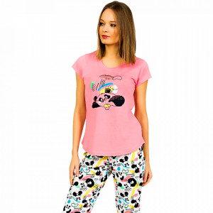 Pijamale Dama Vienetta din Bumbac cu Pantalon 3/4 Model 'Panda's Dream' Pink