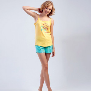 Pijamale de Vara Dama cu Maieu Vienetta 'We Belong Together' Culoare Galben/Verde