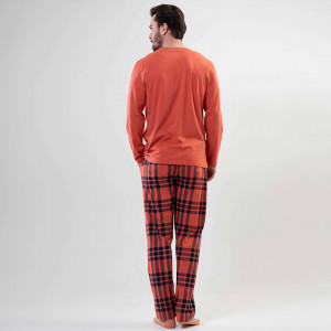 Pijamale din Bumbac Vienetta | MAN Model 'Eat, Play, Repeat, Sleep' Orange