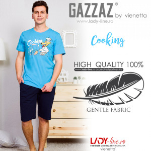 Pijamle Barbati Marimi Mari Gazzaz by Vienetta Model 'Coocking' Blue